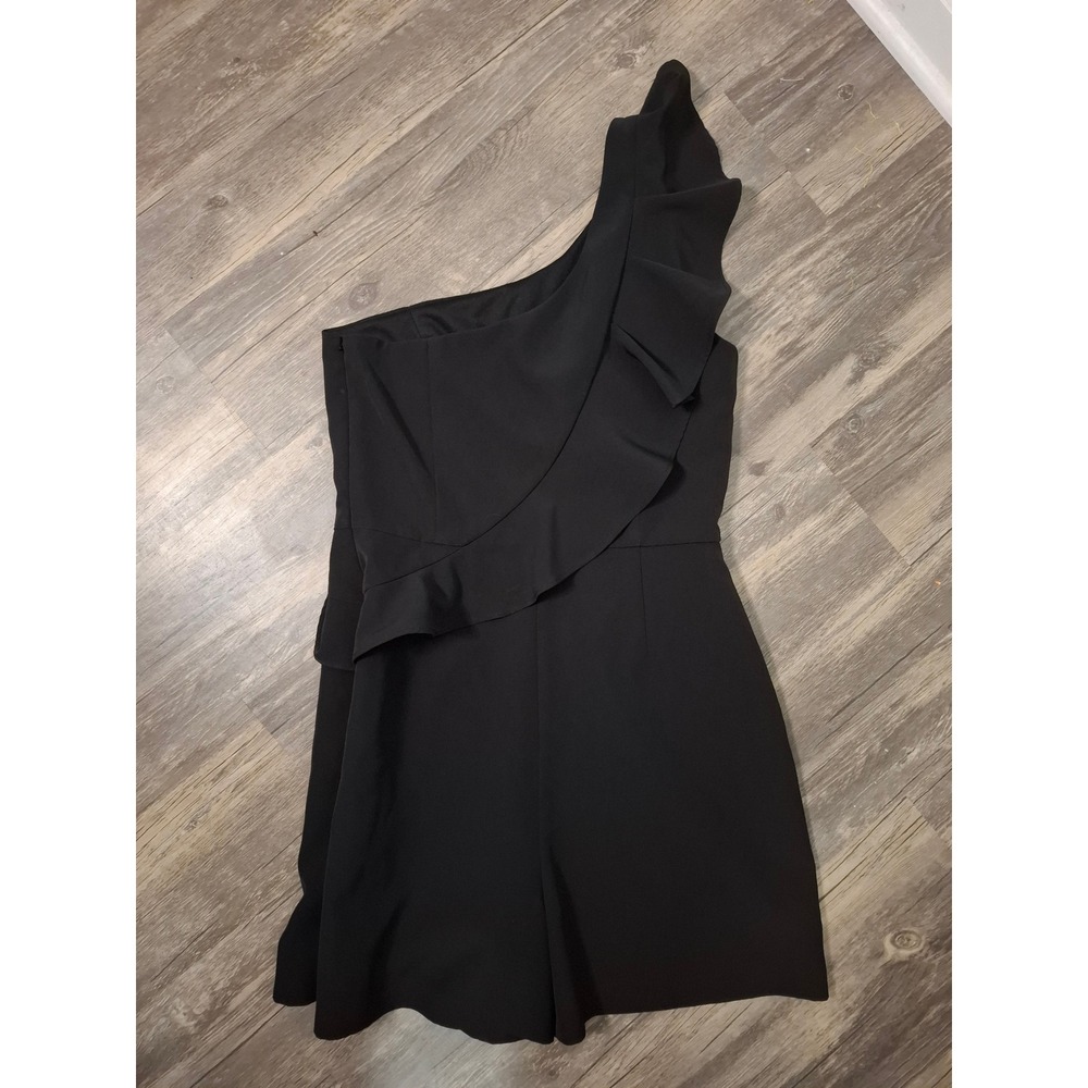 Cache Womens Black One Shoulder Ruffle Romper Size 4 Cocktail Evening Jumpsuit